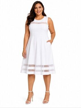 Ashley Stewart Women’s White Illusion Hem Sleeveless Midi Dress Plus Size 22/24